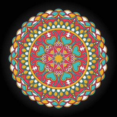 Renkli çiçek mandala arka planı. Vektör el karalama sanatı. Dekoratif çiçek. Boyama kitabı sayfası. Vektör Yanlısı