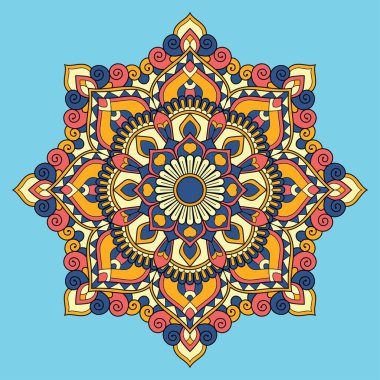 Renkli çiçek mandala arka planı. Vektör el karalama sanatı. Dekoratif çiçek. Boyama kitabı sayfası. Vektör Yanlısı