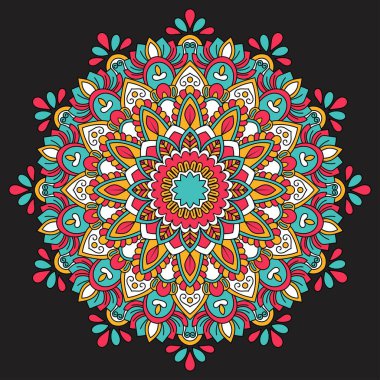 Renkli çiçek mandala arka planı. Vektör el karalama sanatı. Dekoratif çiçek. Boyama kitabı sayfası. Vektör Yanlısı