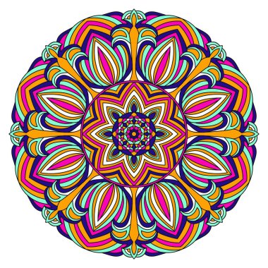 Çiçek mandala tasarımı, siyah arkaplanda vektör çizimi