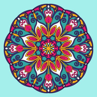 Çiçek yuvarlak süslemeli geometrik el işi desenli Mandala vektör çizimi