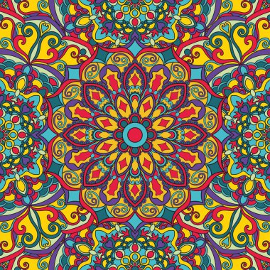 Mandala vektör illüstrasyonlu kusursuz çiçek deseni