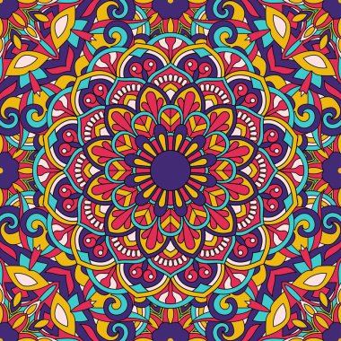 Mandala vektör illüstrasyonlu kusursuz çiçek deseni
