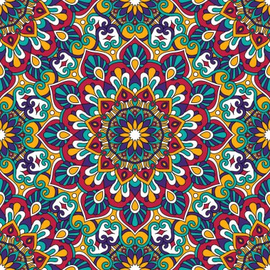 Mandala vektör illüstrasyonlu kusursuz çiçek deseni