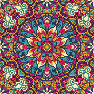 Mandala vektör illüstrasyonlu kusursuz çiçek deseni