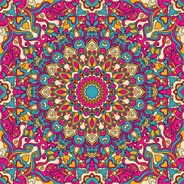 Renkli çiçek mandala arka planı. Vektör el karalama sanatı. Dekoratif çiçek. Boyama kitabı sayfası. Vektör Yanlısı