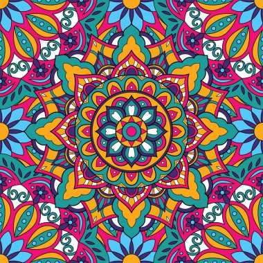 Mandala vektör illüstrasyonlu kusursuz çiçek deseni