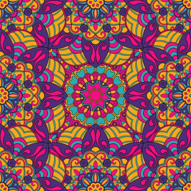 Mandala vektör illüstrasyonlu kusursuz çiçek deseni