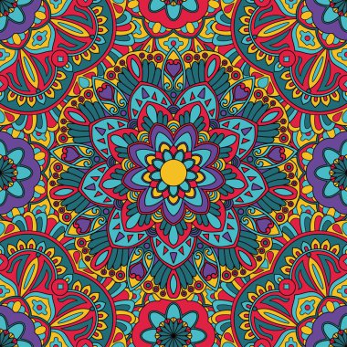 Mandala vektör illüstrasyonlu kusursuz çiçek deseni