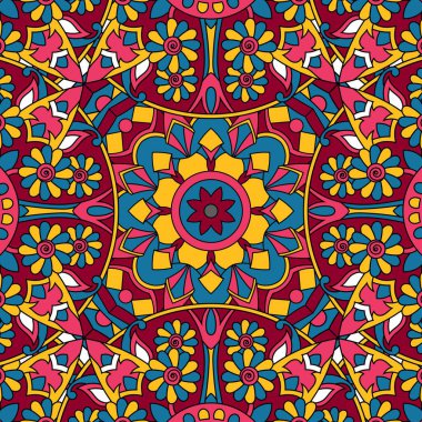 Mandala vektör illüstrasyonlu kusursuz çiçek deseni