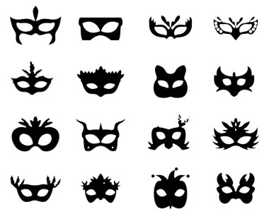 Farklı maskaralık maskesi siluet vektör resimlemesi kümesi