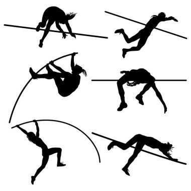 Beyaz arka planda izole edilmiş Polonyalı atlet siluetleri.