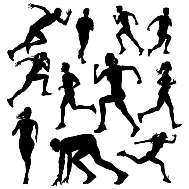 Koşan erkekler ve kadınlar silueti