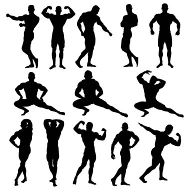 Erkek vücut geliştirici ön görünüm siluet siyah Illustration simgesi