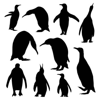 Siyah siluet penguen silueti vektör görüntü düz siyah imparator penguen