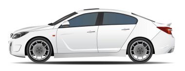 Lüks beyaz araba yan görünüm vektörü beyaz arkaplanda izole edildi