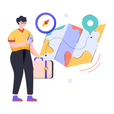 Harita işaretleyicisi ve navigasyon vektör çizimi olan adam