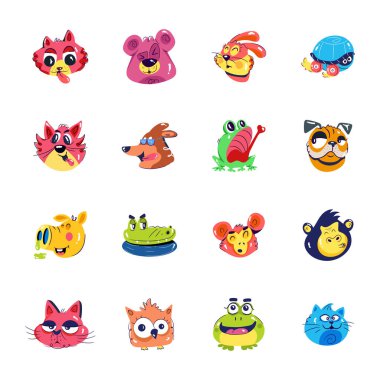 Bir dizi şirin çizgi film hayvanı.