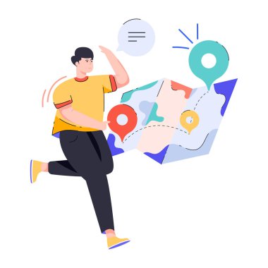 Adam adam ve harita işaretleri vektör illüstrasyonu