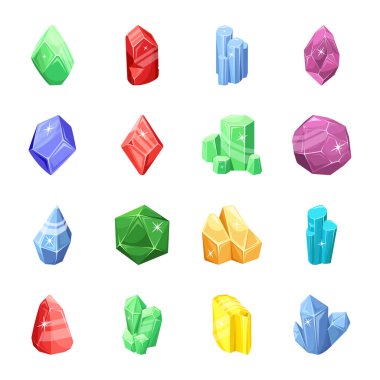 Farklı kristallerin izometrik simgeleri, vektör illüstrasyonu