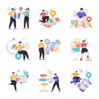 seyahat ve iş ikonları ayarlandı. vektör illüstrasyonu 