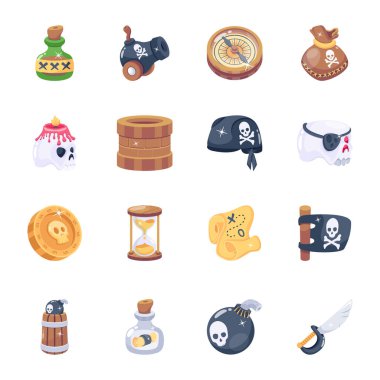 Korsan tema simgelerinin vektör illüstrasyonu