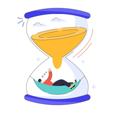 Kumlu kum saati ve hamak vektör illüstrasyon tasarımlı bir adam. 