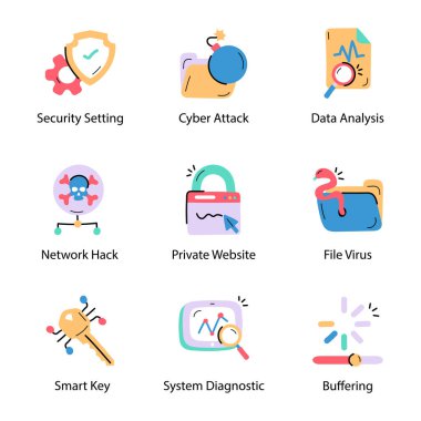 Web güvenlik simgesi seti, beyaz arkaplanda vektör illüstrasyonu 