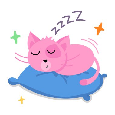 kedi yastıkta uyur, karalama vektörü çizimi.