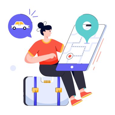 Tablette haritası olan kadın, beyaz arkaplanda vektör çizimi 