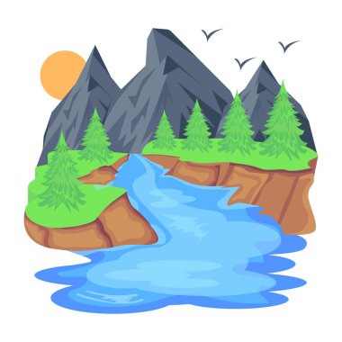 Nehir ve yeşil ağaçların oluşturduğu dağ manzarası