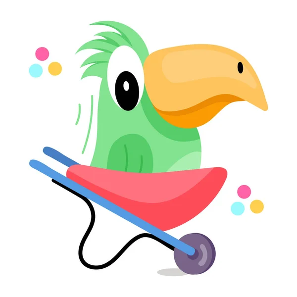 Illustration Vectorielle Oiseau Mignon Dans Une Brouette Personnage Dessin Animé — Image vectorielle