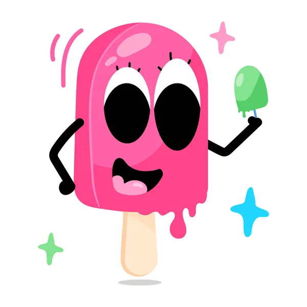 白い背景に笑顔のピンク色のアイスクリームの可愛い漫画イラスト — ストックベクタ