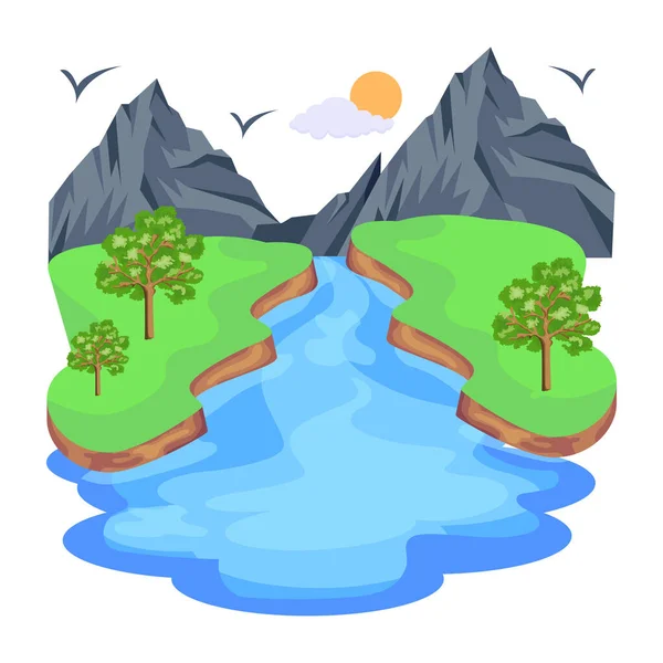 Paysage Rivière Montagne Avec Des Montagnes Illustration Vectorielle — Image vectorielle