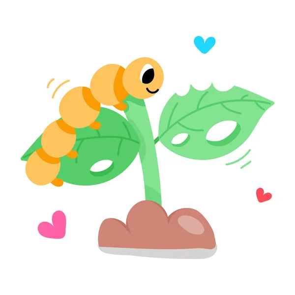 緑の植物ベクトル図上の毛虫 — ストックベクタ