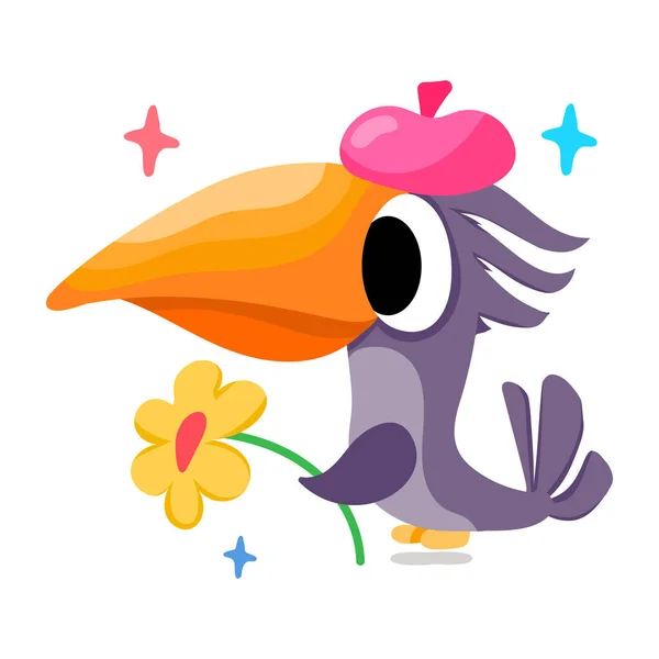 Çiçek Vektör Illüstrasyon Tasarımlı Şirin Bir Toucan Kuşu — Stok Vektör