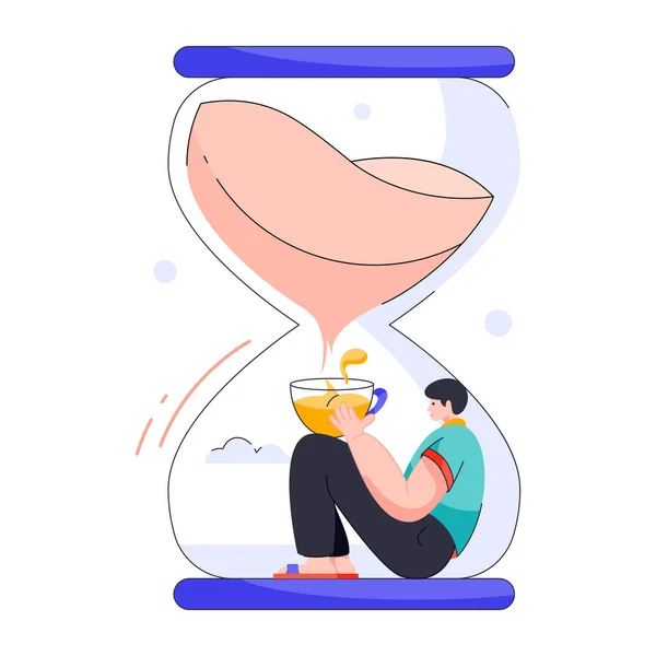 stock vector man sitting in hourglass with cup on white background, vector illustration  