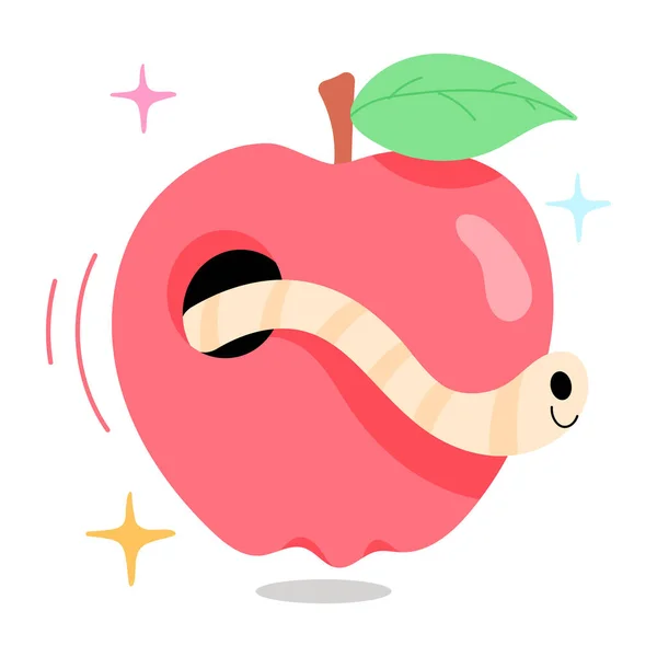 Roter Apfel Mit Wurm Vektorillustration — Stockvektor