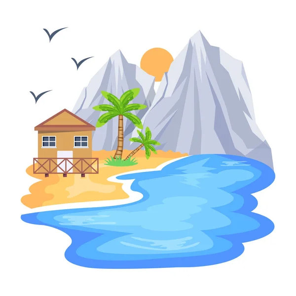Plaża Wyspą Górami Ilustracja Wektora — Wektor stockowy