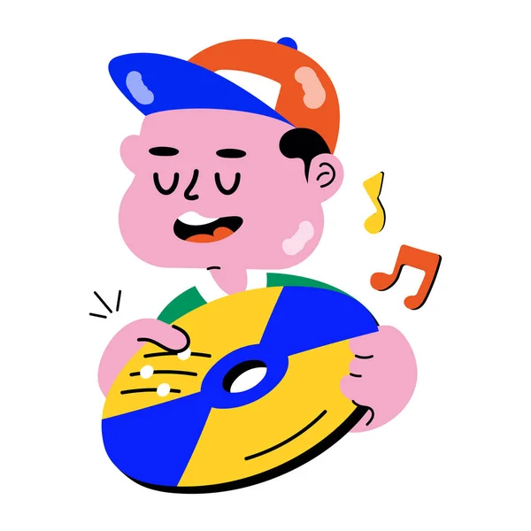 Χαριτωμένο Αγόρι Καπέλο Και Βινύλιο — Διανυσματικό Αρχείο
