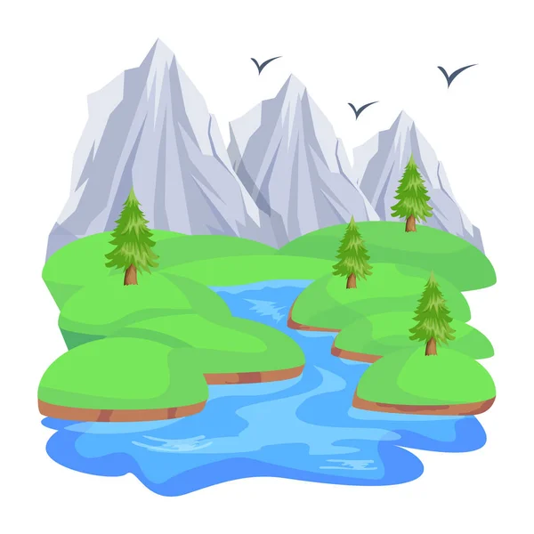 Гірський Пейзаж Річкою Деревами — стоковий вектор
