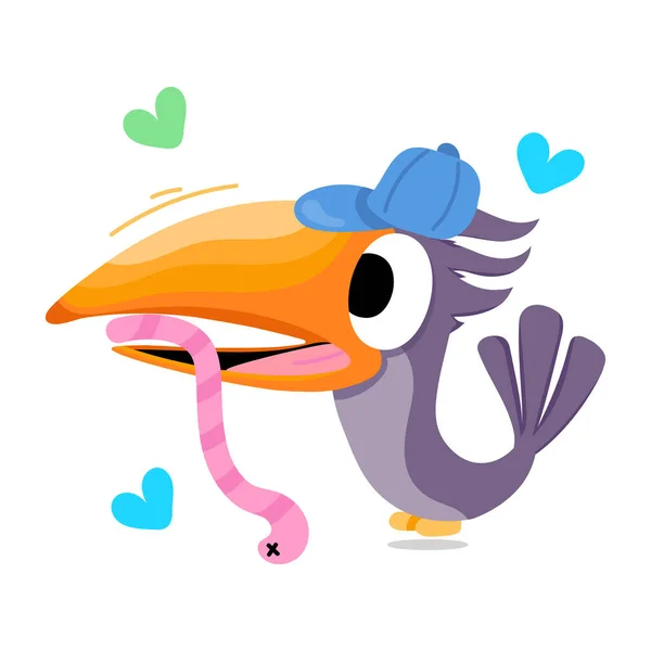 Netter Zeichentrickvogel Mit Wurm Schnabel — Stockvektor