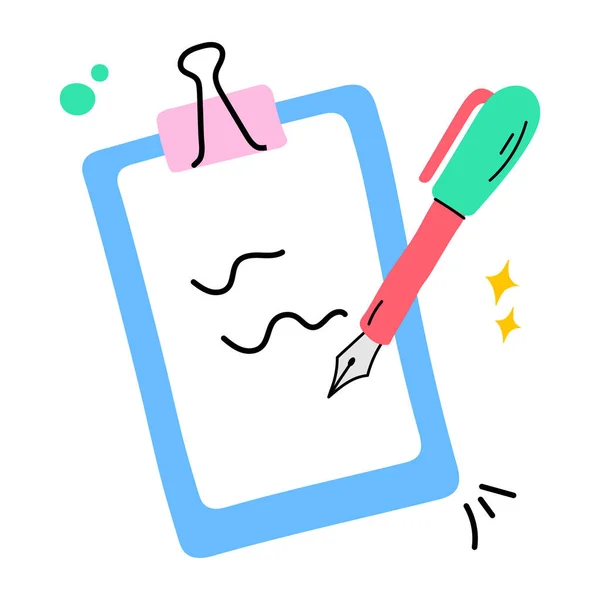 Clipboard Pen Icon Cartoon Style Isolated Vector Illustration — Stock Vector