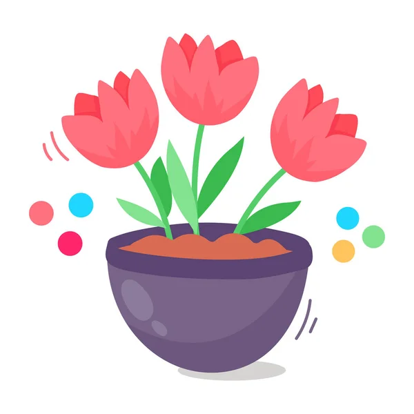Blumentopf Mit Blumen Und Blättern Vektor Illustration Design — Stockvektor