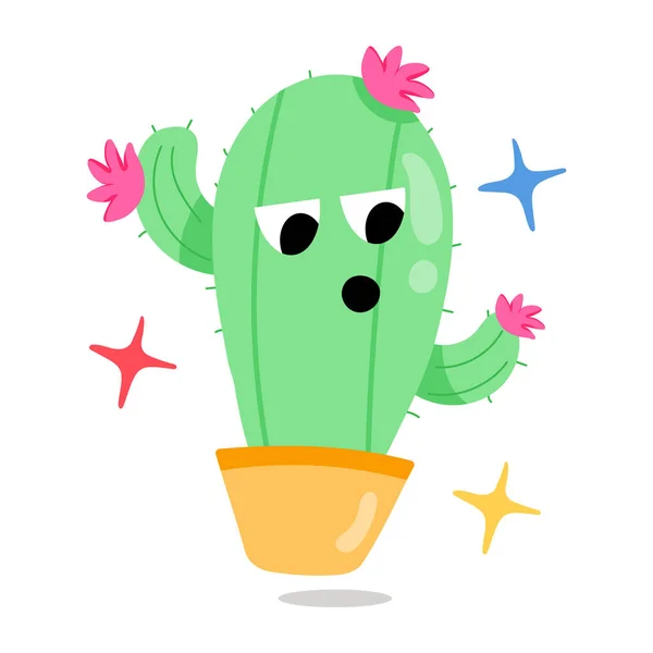 Niedlicher Kaktus Mit Rosa Blüten Vektorillustration — Stockvektor