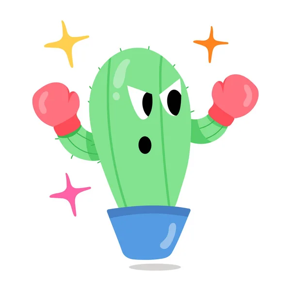 Niedliche Kaktus Figur Einem Boxhandschuh Vektor Illustration Design — Stockvektor