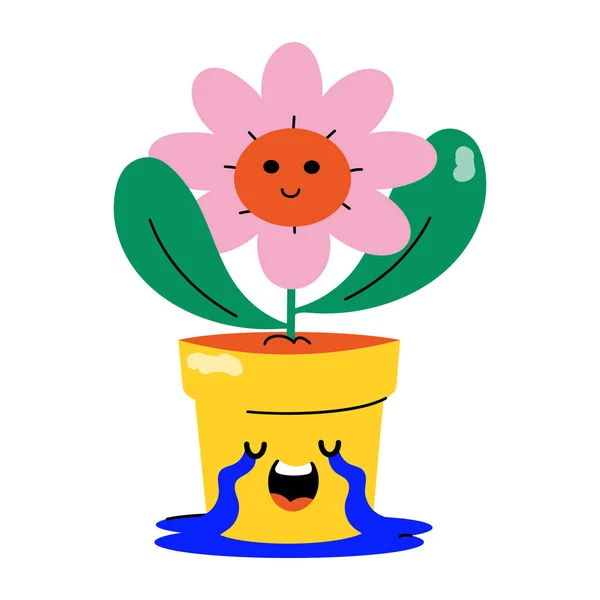 Roztomilý Malý Květ Pot Vektor Ilustrační Design — Stockový vektor