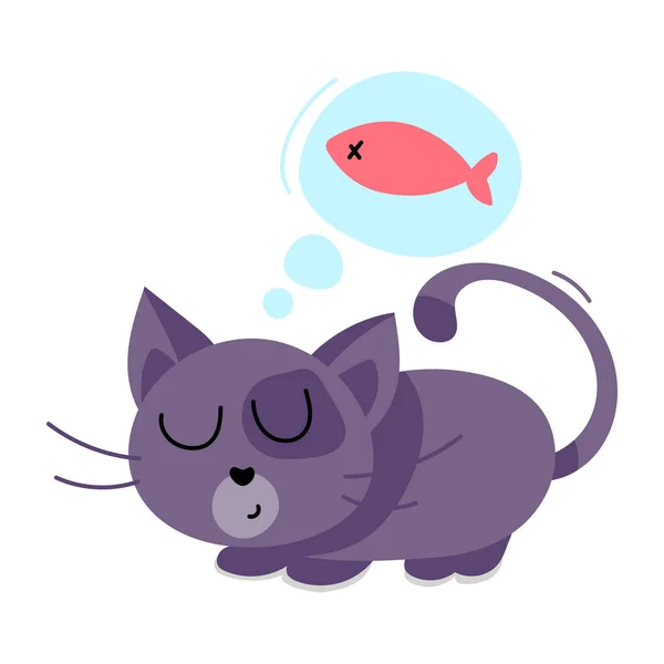Niedliche Katze Mit Fisch Cartoon Vektor Illustration Grafik Design — Stockvektor