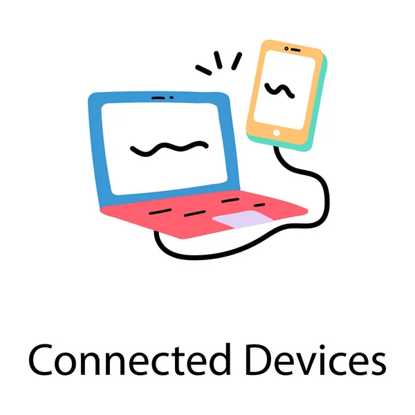 Telefone Celular Conectado Laptop — Vetor de Stock