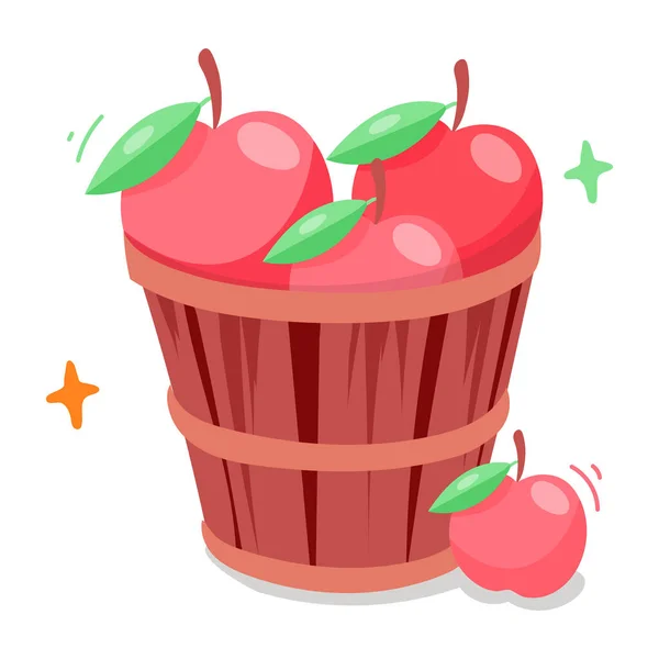 Rote Äpfel Und Grüne Blätter Holzkiste — Stockvektor